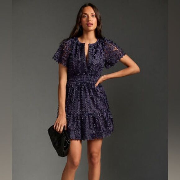 Anthropologie Floral Appliqué Somerset Mini Dress NWT - Picture 1 of 15